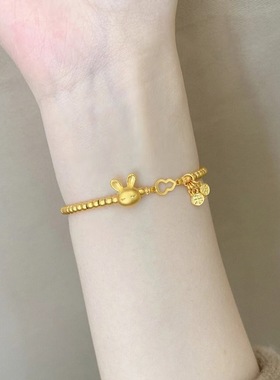 新款兔子手链磨砂金珠平安喜乐铃