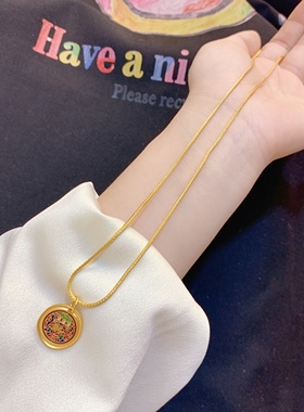 新款古法金工艺扎基拉姆手绘雕刻烧蓝珐琅吊坠项链毛衣链配件礼物