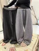 女冬装 新款 欧货女装 恩米娅77A77撞色抽绳毛呢加绒阔腿裤 休闲裤 潮