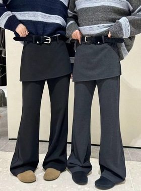 2h2十三行x2高腰拼接加绒呢料屁帘阔腿裤微喇裤修身休闲裤拖地裤