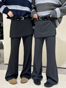 拖地裤 2h2十三行x2高腰拼接加绒呢料屁帘阔腿裤 休闲裤 修身 微喇裤