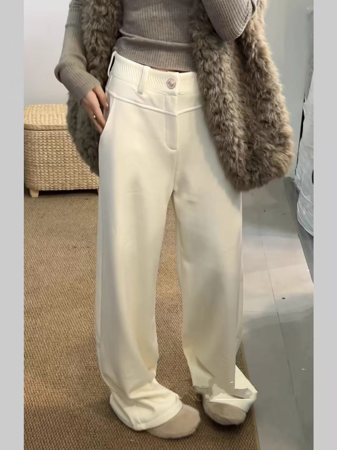 tabu她步欧洲站冬百搭显瘦高腰加绒直筒裤宽松休闲阔腿长裤子8851