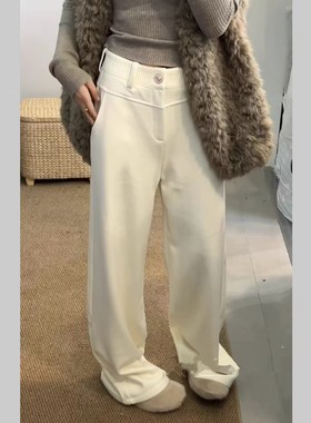 tabu她步欧洲站冬百搭显瘦高腰加绒直筒裤宽松休闲阔腿长裤子8851