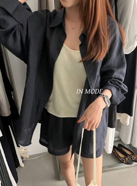 inmode夏季新款韩版十三行通勤宽松两件套套装翻领防晒衬衫外套