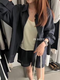 inmode夏季新款韩版十三行通勤宽松两件套套装翻领防晒衬衫外套