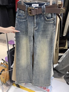 女509 辣妹复古洗水百搭显瘦腰带加绒微喇牛仔裤 mama2025冬季 新款