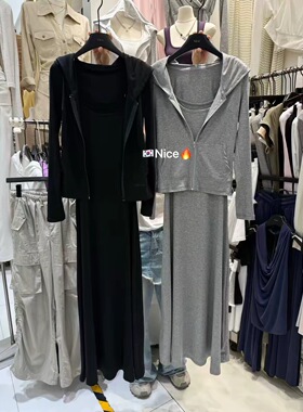 nice乃思儿新款韩系辣妹简约黑色休闲外套+吊带连衣裙两件套