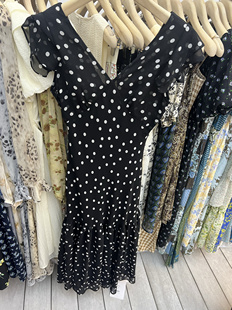 Blossom正品夏季新款飞飞袖度假风印花修身长款雪纺圆点连衣裙