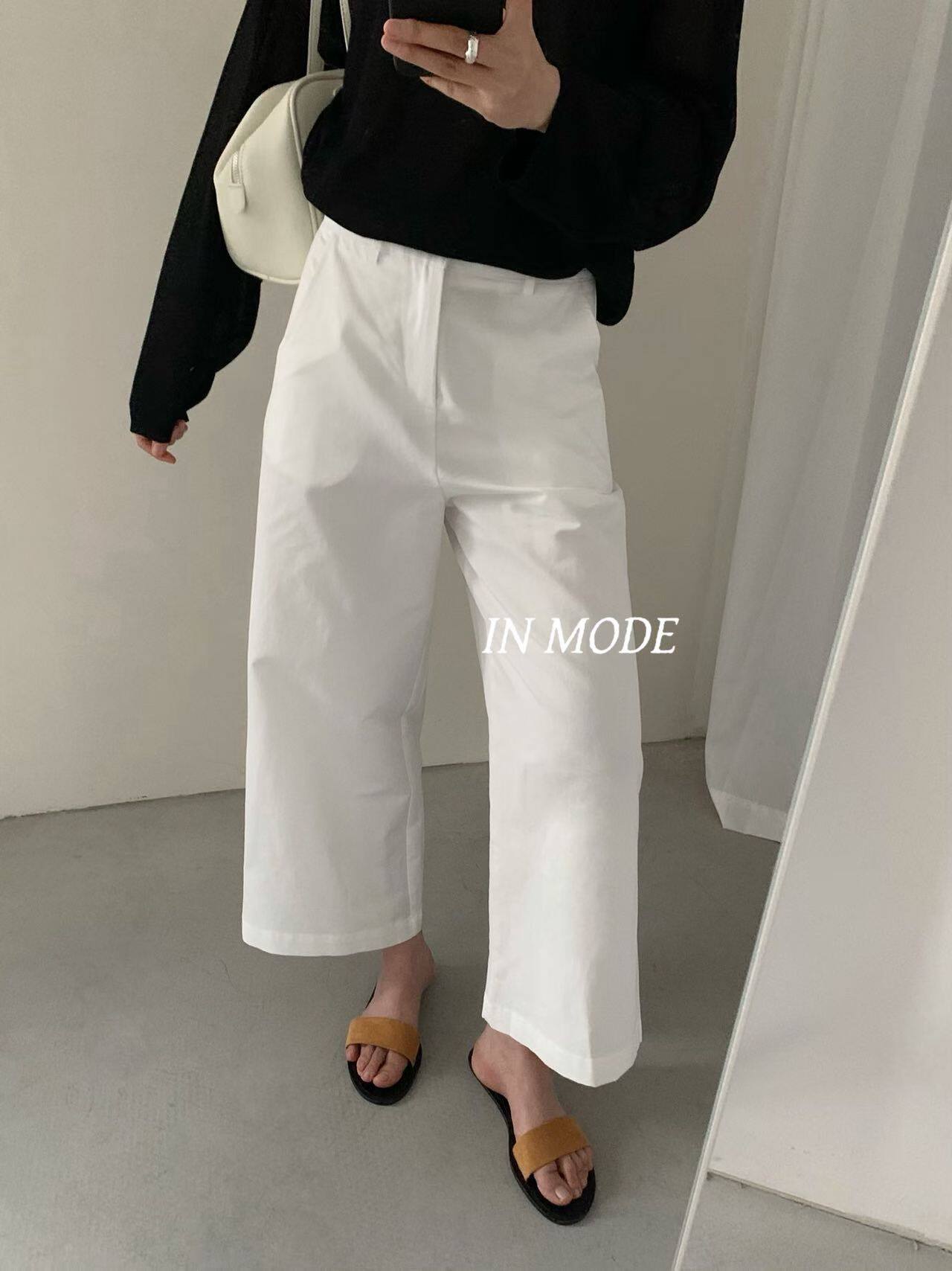 INMODE正品百搭显瘦极简韩风白九分直筒裤休闲裤小个子阔腿裤5855图片