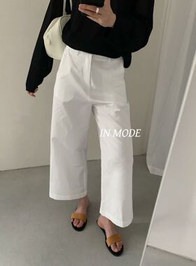 INMODE正品新款百搭显瘦极简韩风白九分直筒裤休闲裤小个子阔腿裤