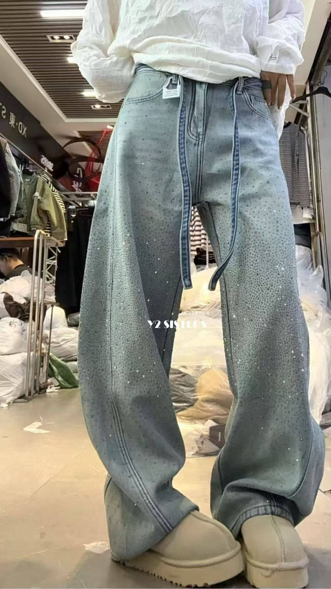 gp十三行牛仔裤女士冬新款黑色显瘦加绒加厚长裤满天星弯刀直筒裤,女装/女士精品,牛仔裤,淘宝优惠券,粉丝福利购,淘宝优惠卷