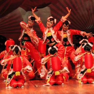 儿童小荷风采中国娃娃舞蹈服大红灯笼舞蹈表演服民族服装陕西民歌