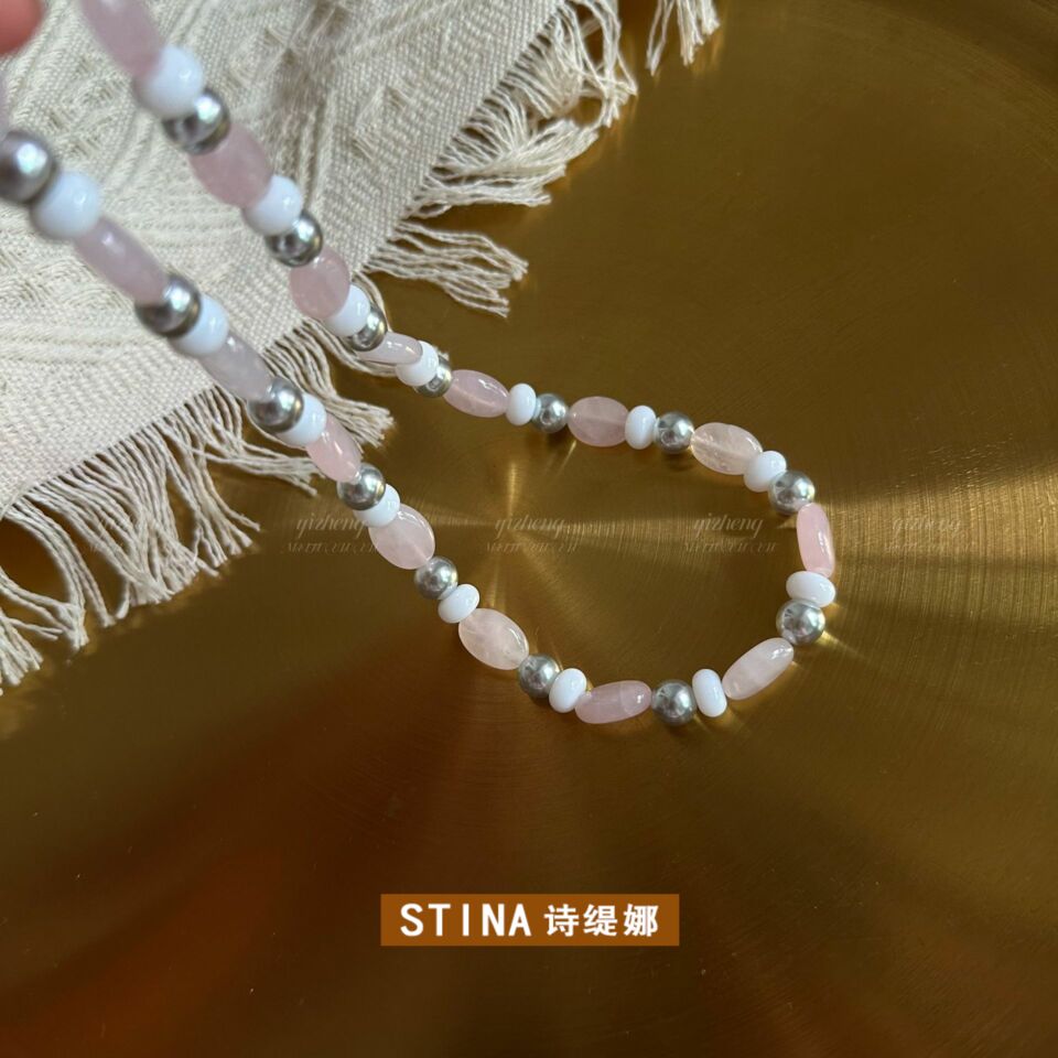 STINA新款天然粉晶珍珠项链女轻