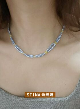 STINA小众设计双层串珠锁骨链女
