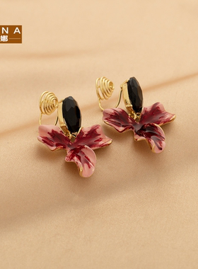 STINA黑色椭圆形几何油画风花朵
