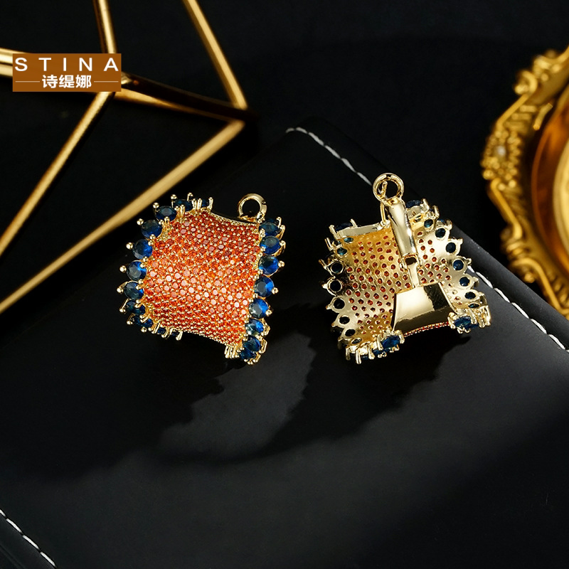 STINA奢华重工橙色拱形彩宝大耳