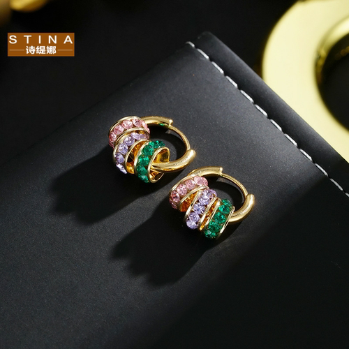 STINA新款欧美彩色锆石耳扣耳环