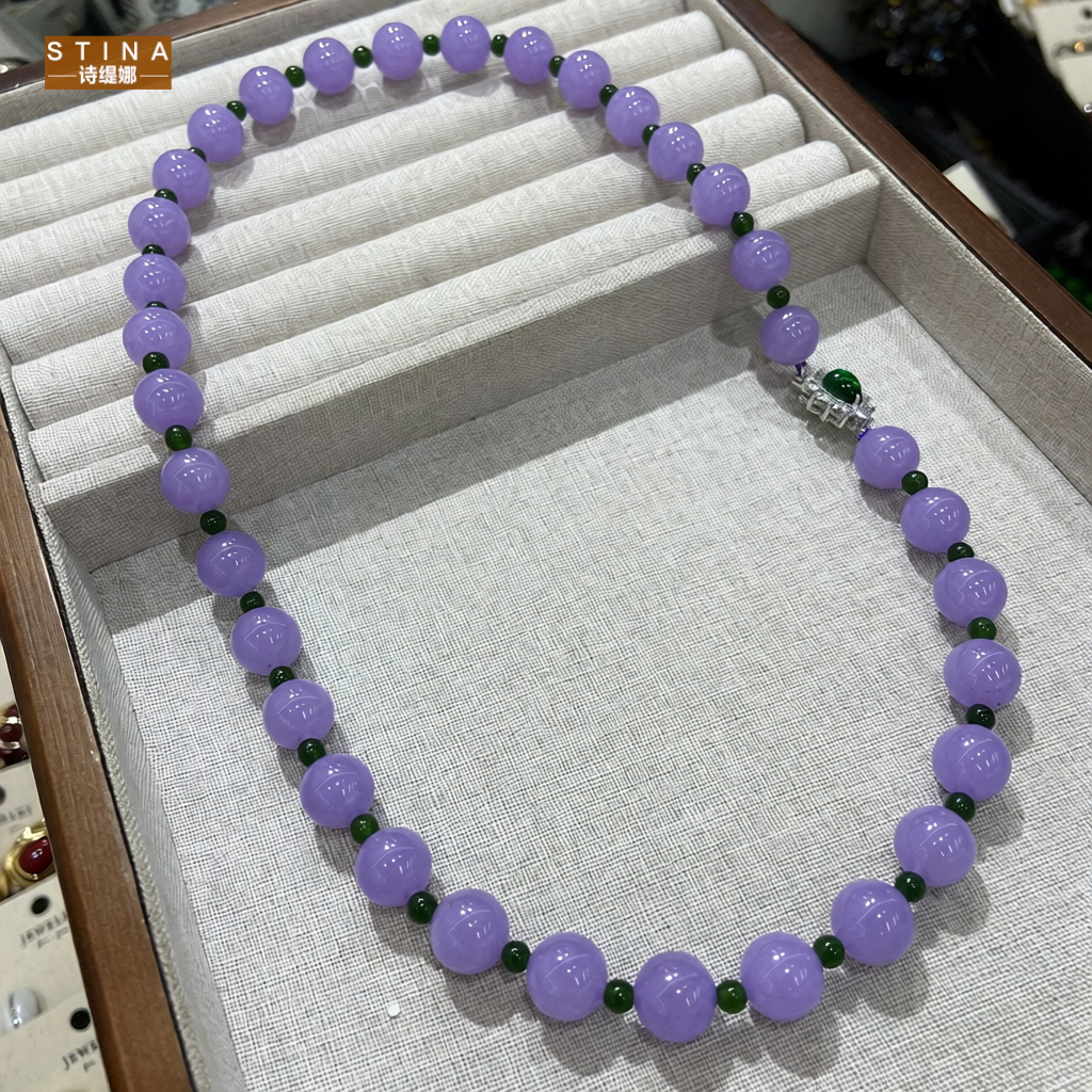 STINA明星玛瑙串珠紫水晶项链满