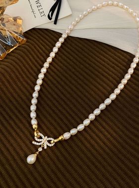 STINA天然珍珠项链女气质蝴蝶结