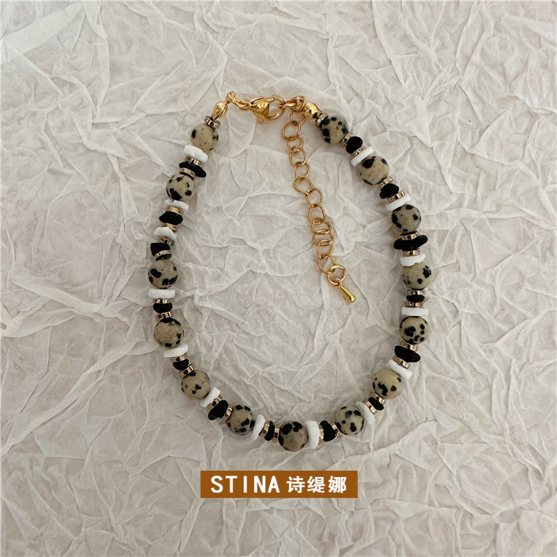 STINA-WAI芝麻贝果天然斑点石黑碧玺手工串珠项链手链毛衣链非明
