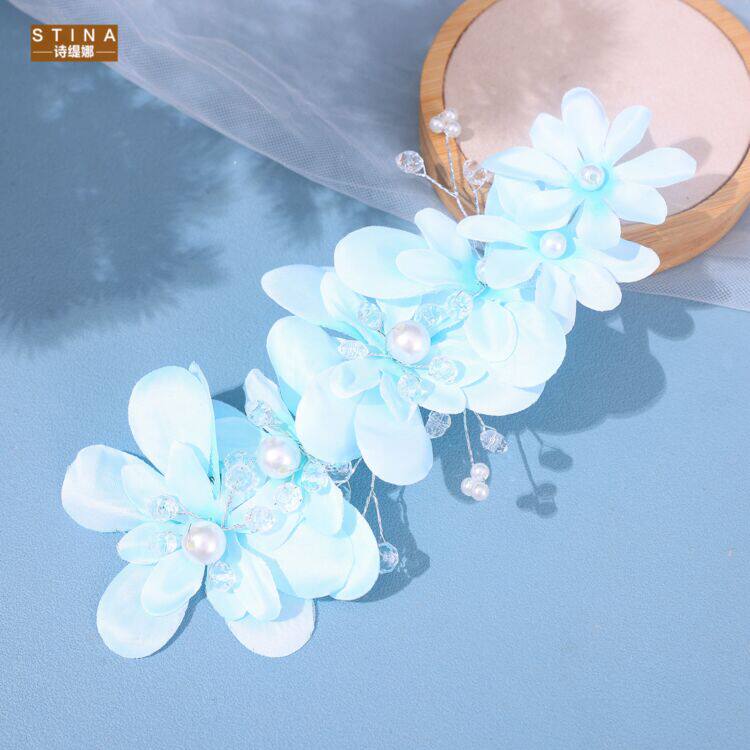 STINA新款韩版珍珠头饰花朵布艺