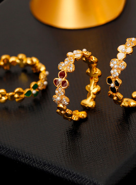 STINA小幸运三叶草花朵锆石开口