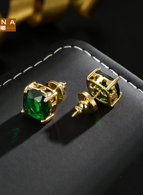 STINA绿色方形耳钉中古Vintage饰