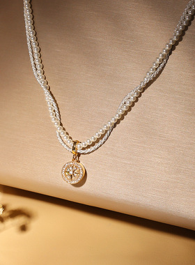 STINA八芒星吊坠缠绕珍珠项链韩