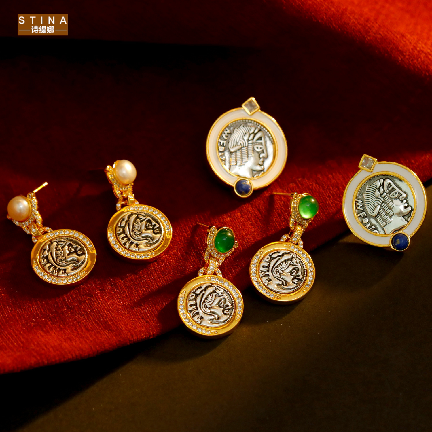 STINA法式复古抹黑铜古硬币中古