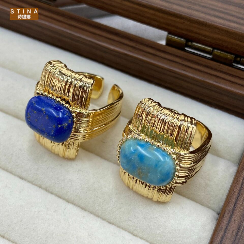 STINA欧美复古拉丝金属青金石绿