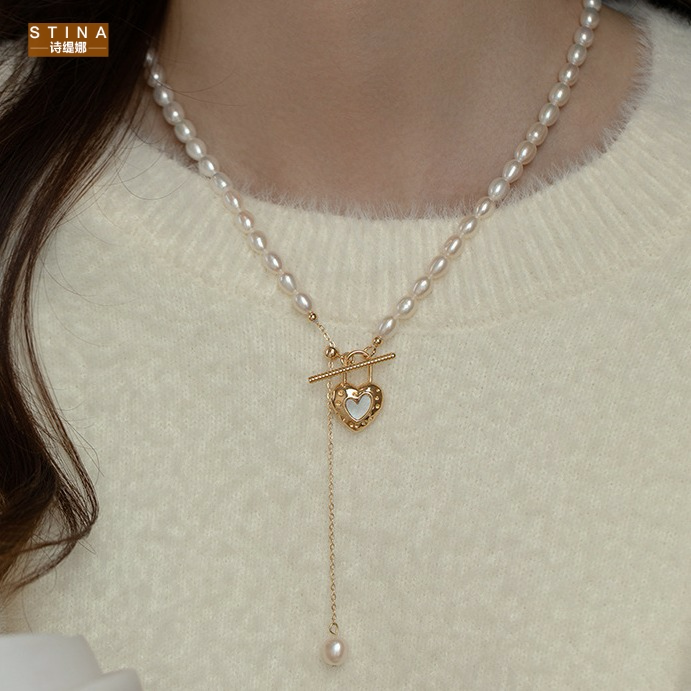 STINA淡水爱心贝壳项链女复古轻