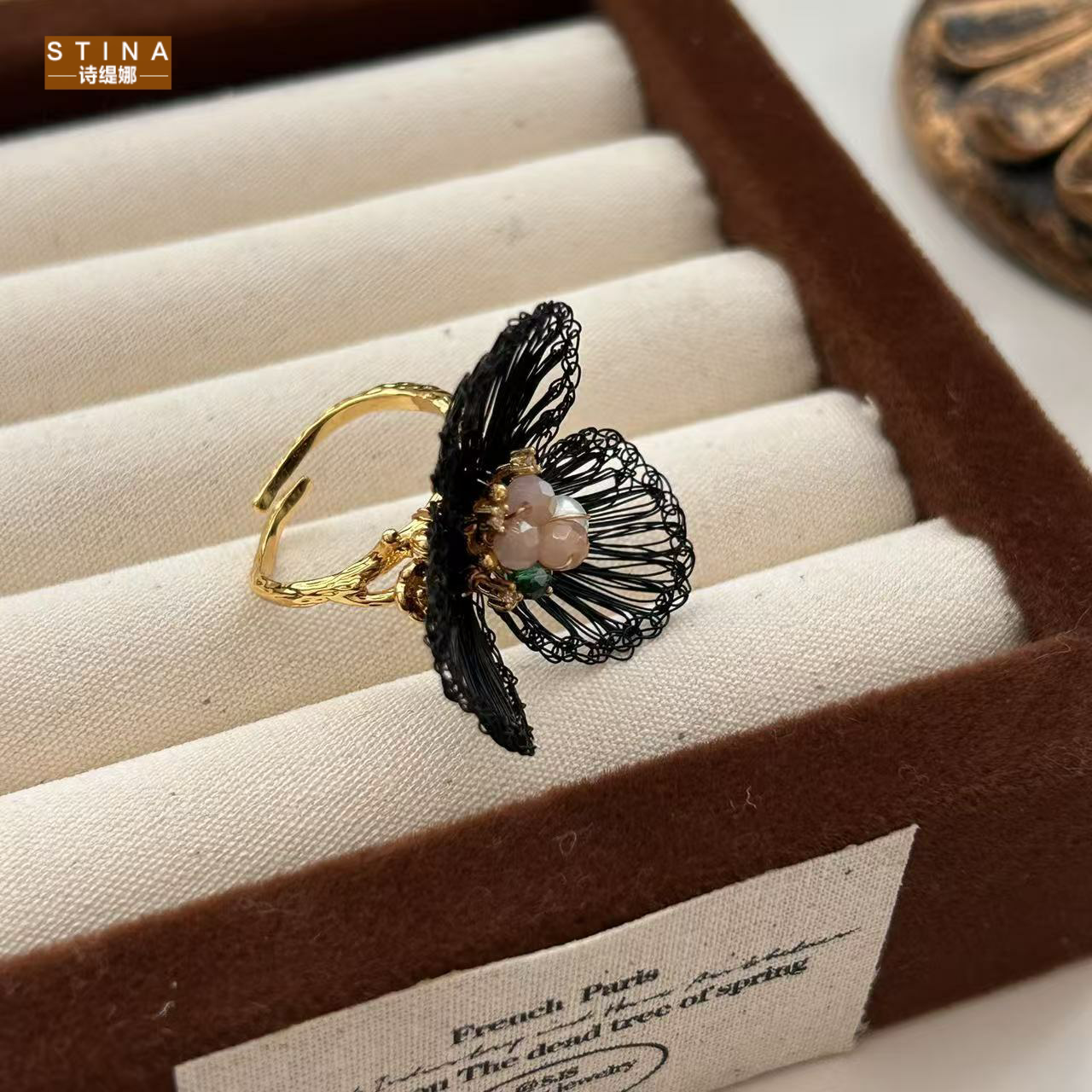 STINA新款清新手工编织花朵戒指