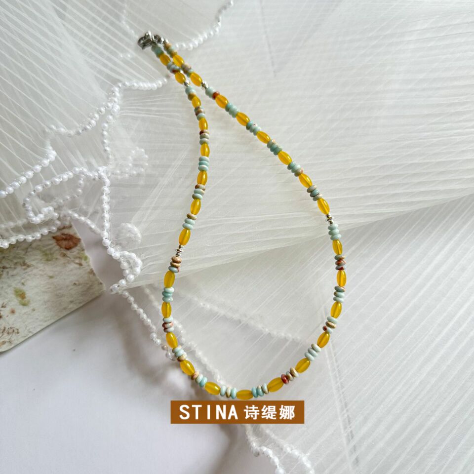 STINA新款薄荷柠檬玛瑙项链女感