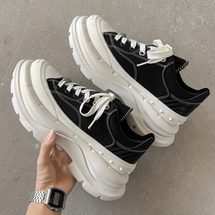 6cm厚底增高帆布鞋男女款百搭情侣大头鞋子松糕老爹鞋休闲板鞋男