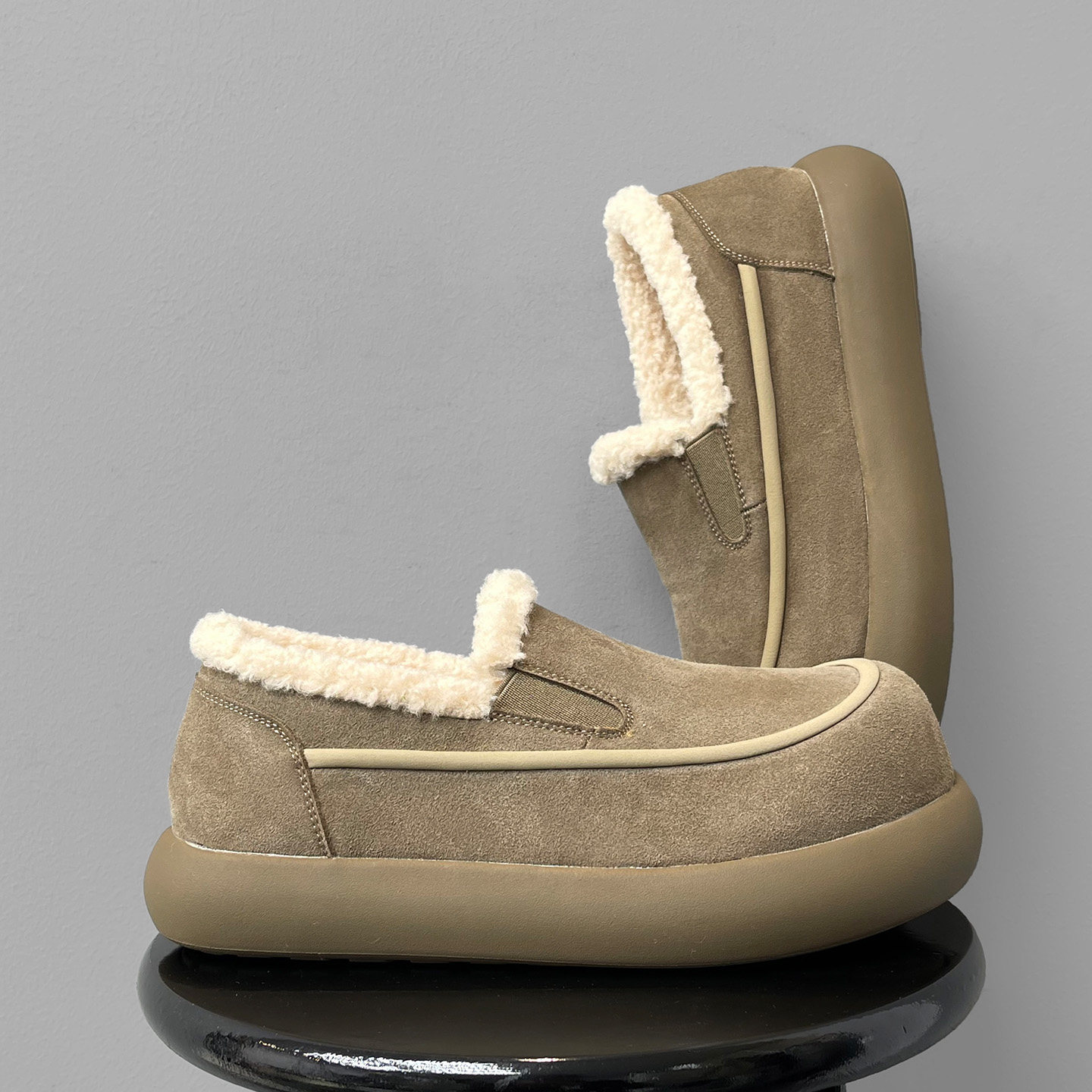 全包小土豆勃肯鞋冬季加绒保暖一脚蹬棉鞋男士厚底乐福鞋雪地靴男