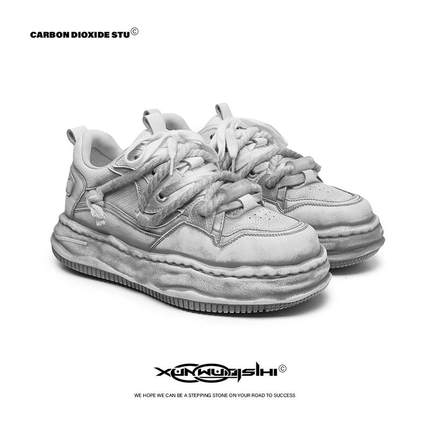 复古做旧脏脏鞋7cm隐形内增高鞋子男女款国潮厚底溶解鞋情侣板鞋