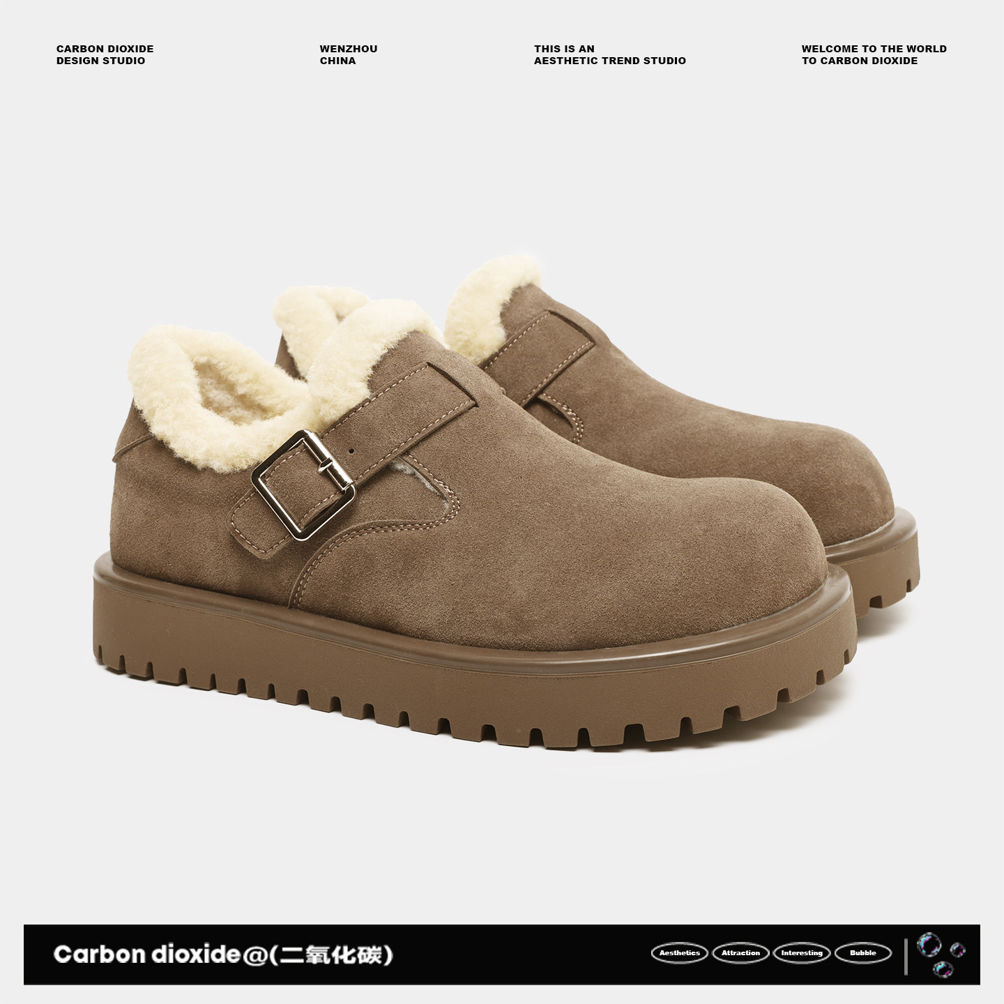 厚底搭扣全包勃肯鞋男款雪地靴冬季加绒防寒面包棉鞋一脚蹬乐福鞋