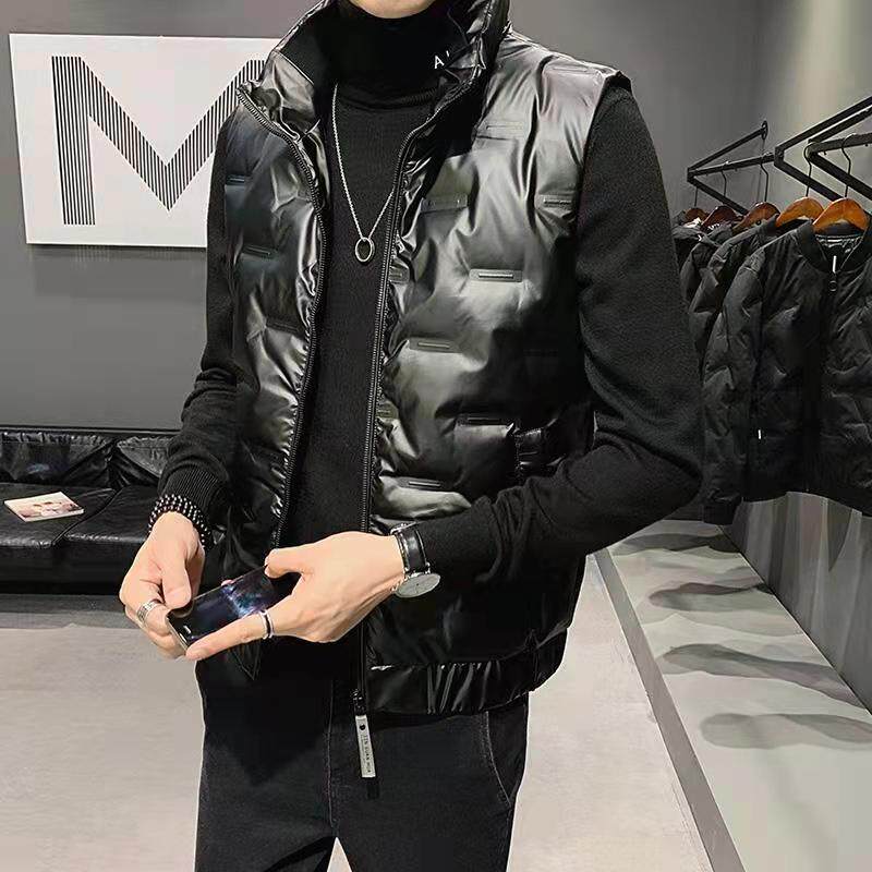 秋冬款男士马甲外套背心亮面坎肩羽绒棉马夹男装立领潮流休闲帅气