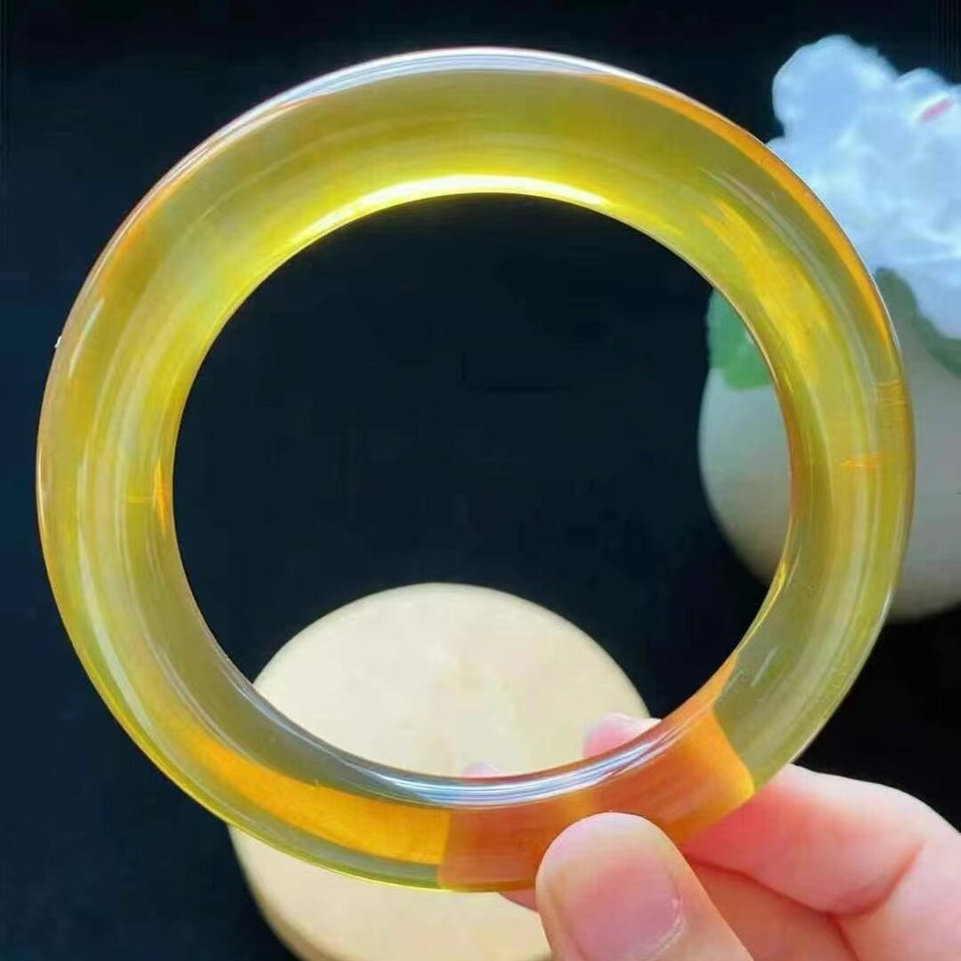 正品天然缅甸琥珀顶货高品质金棕圈口61.6mm圆条美镯女款珠宝饰品