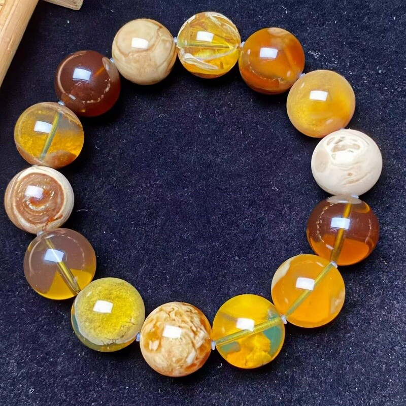 正品天然缅甸琥珀老矿多宝溶洞16mm手串男款单圈收藏时尚珠宝饰品