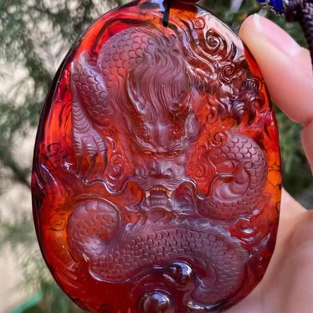 正品天然缅甸琥珀高品质血珀龙牌 龙腾四海 吊坠挂件文玩珠宝饰品