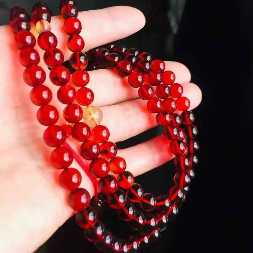 正品天然缅甸琥珀高品质净水樱桃红血珀6mm圆珠108颗念珠珠宝饰品