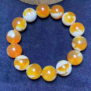 正品 手链珠宝饰品 天然缅甸琥珀孤品瓷白蛋黄溶洞15mm手串圆珠男款