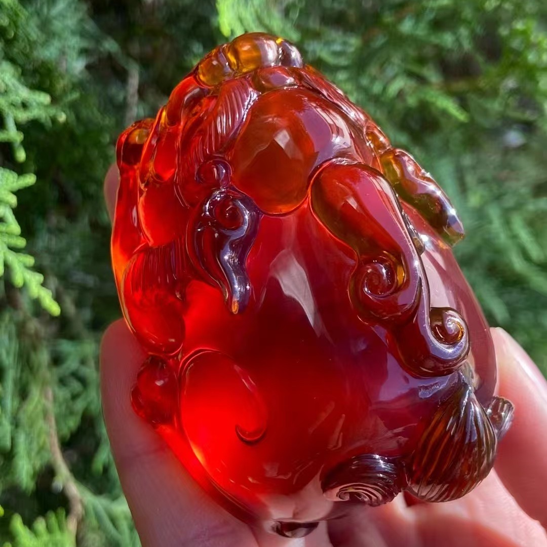 正品天然缅甸琥珀精品血珀大貔貅吊坠把件文玩收藏工艺珠宝饰品