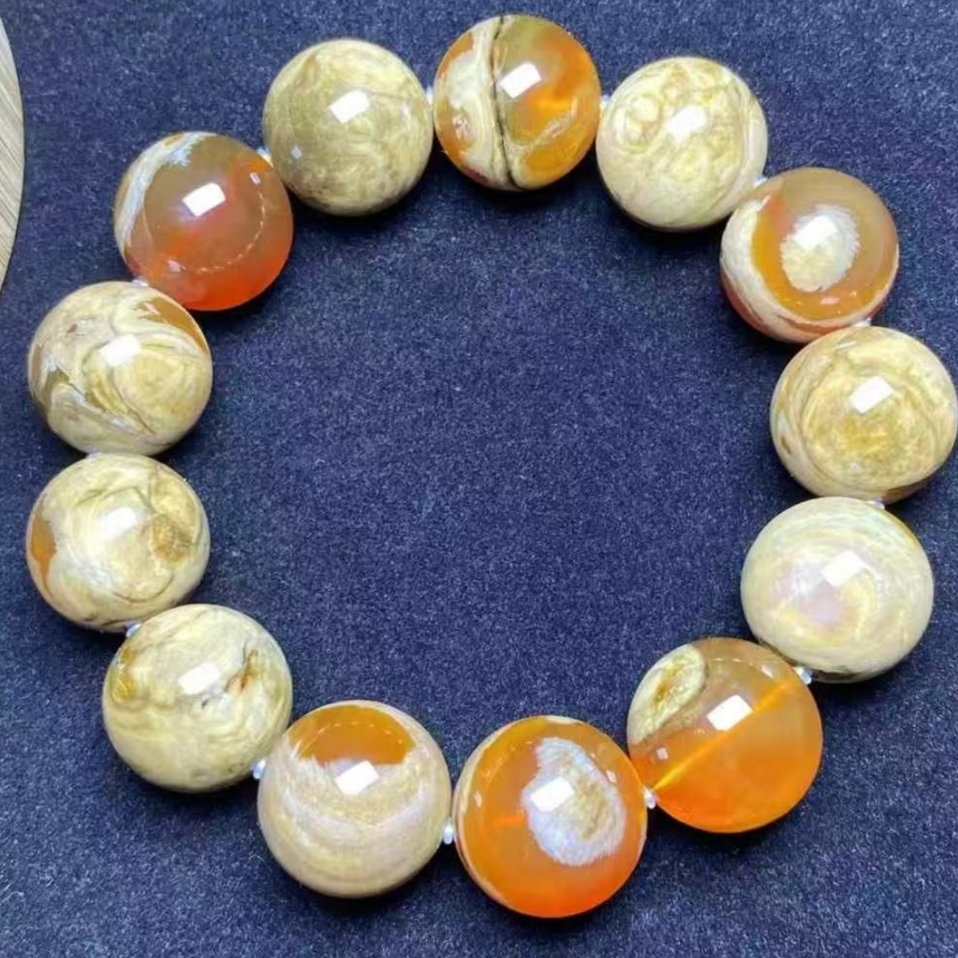 正品天然缅甸琥珀精品蛋黄溶洞手串18mm男款手链文玩收藏珠宝饰品