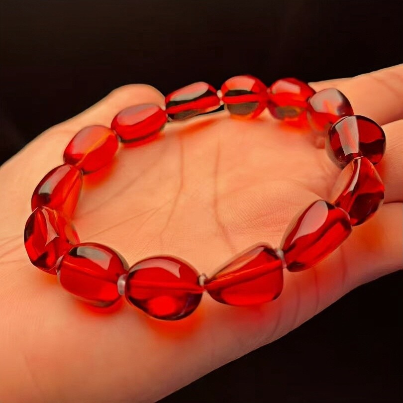 正品天然缅甸琥珀干放樱桃红血珀随形手串文玩单圈百搭珠宝饰品