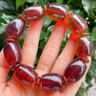 手链收藏珠宝饰品特价 正品 天然缅甸琥珀棕红桶珠手串男款