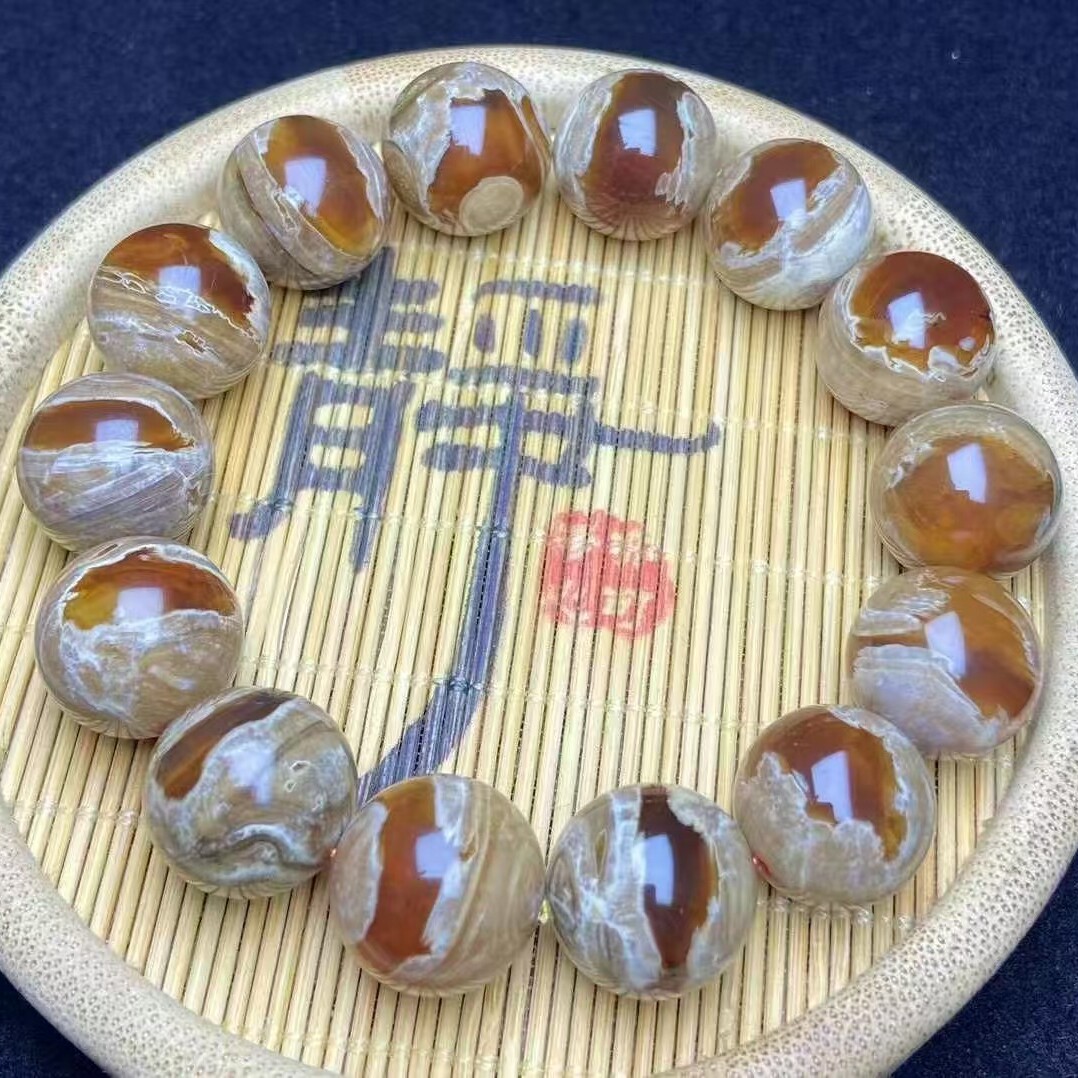 正品天然缅甸琥珀精品稀有孤品溶洞16mm手串男款手链收藏珠宝饰品