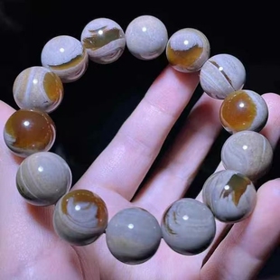正品 手链收藏珠宝饰品 天然缅甸琥珀精品孤品青瓷溶洞15mm手串男款