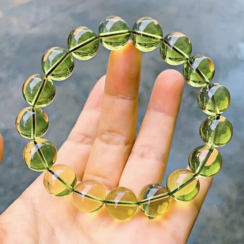 缅甸天然净水柳青琥珀圆珠手链
